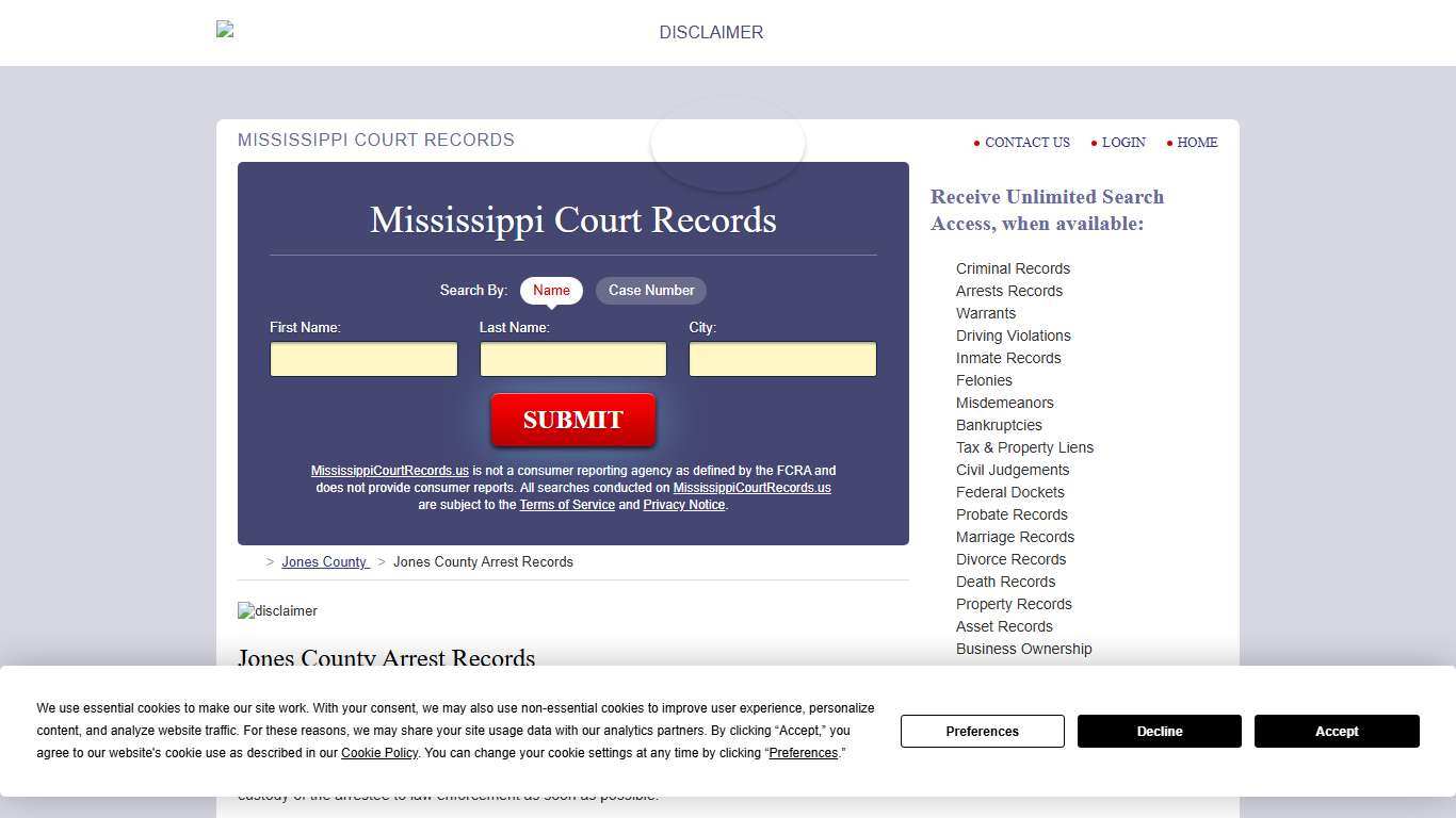 Jones County Arrest Records | MississippiCourtRecords.us